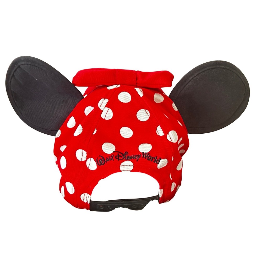 Disney Parks Minnie Mouse Polka Dot Ears Bow Snapback Hat Youth Red White Black - Picture 7 of 7